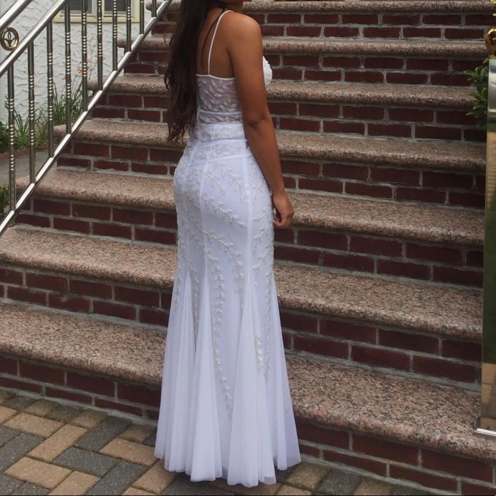 Cache white beaded formal dress